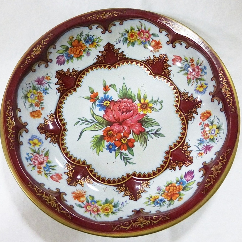Vinatge Daher metal ware England tin bowl‎ floral